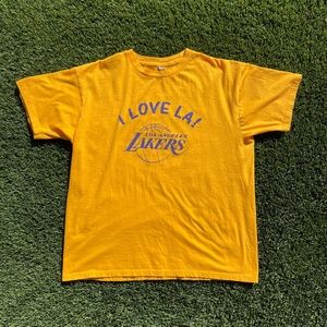 LA Lakers Shirt Adult Extra Large Yellow I Love LA Staples 22 Years Double Sided